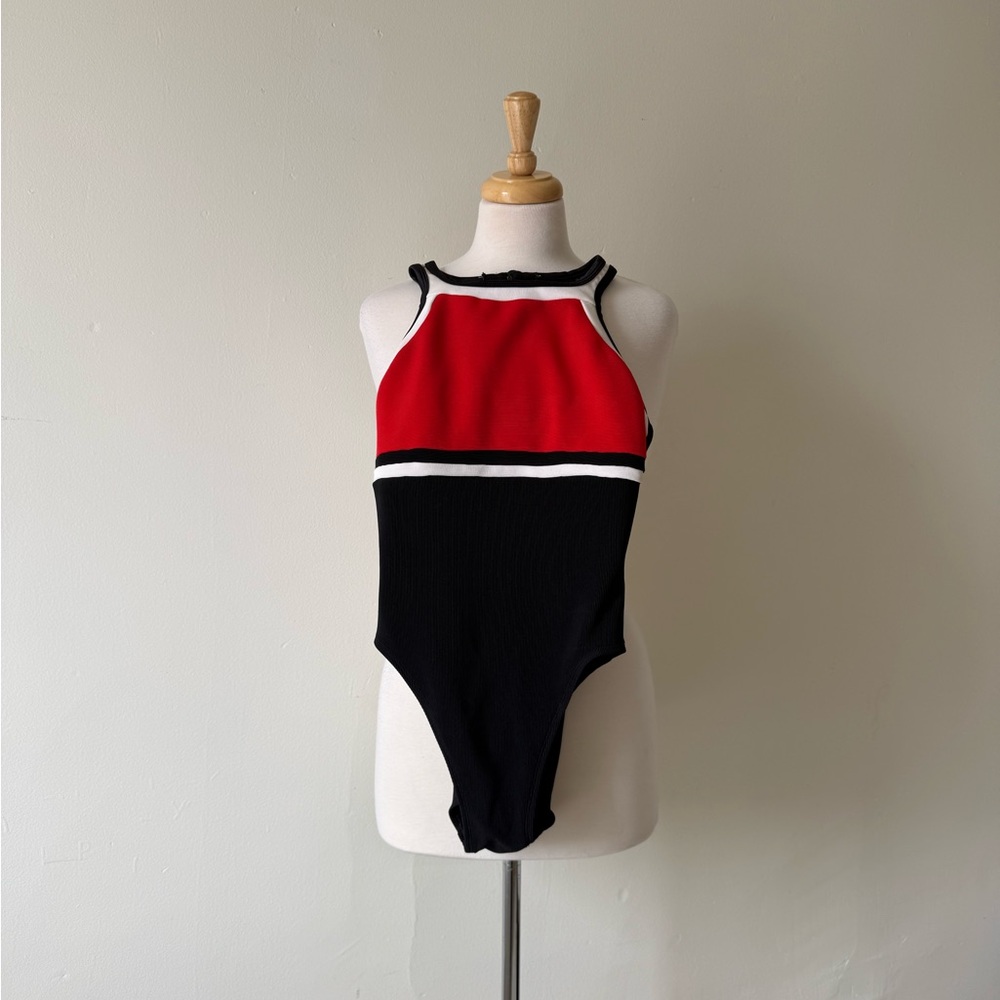 Vintage JAG USA Colorblock One Piece Swimsuit – Red Black White Sporty Y2K